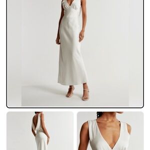 Abercrombie & Fitch Plunge Cowl Back Cream Maxi Dress